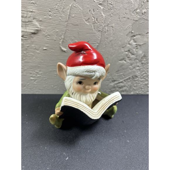 Vtg Christmas Elf Reading Book HOMCO Ceramic Figure - Picture 1 of 7